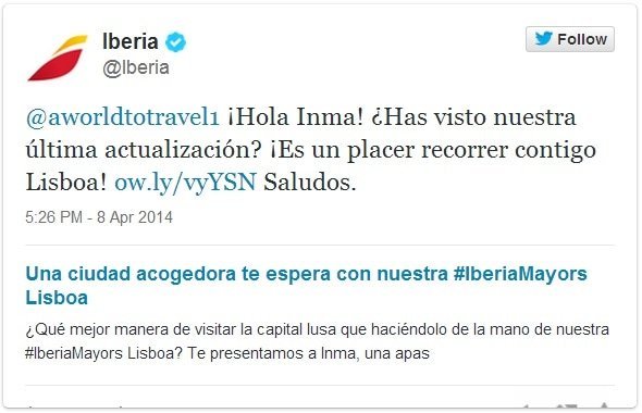 Iberia Twitter Mention IberiaMayors Lisboa A World to Travel