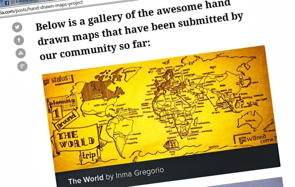 Hand-drawn World Map in Maptia by A World to Travel