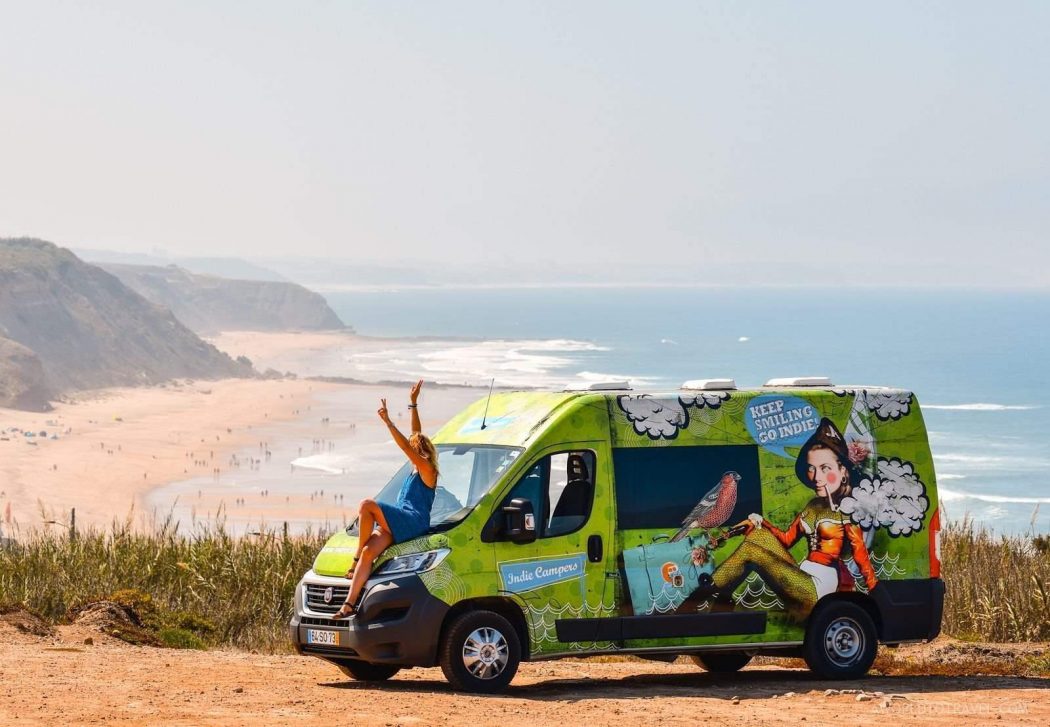 Our Indie Campers campervan in Praia da Areia Branca – Lourinha